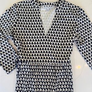 Southern Tide Navy and White Sailboat Print Dress